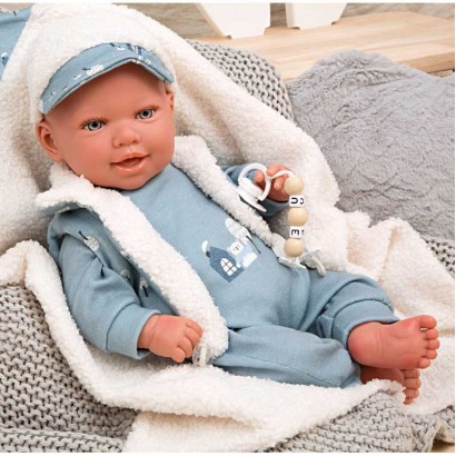 Dolls Arias Кукла бебе Бруно със син костюм и аксесоари